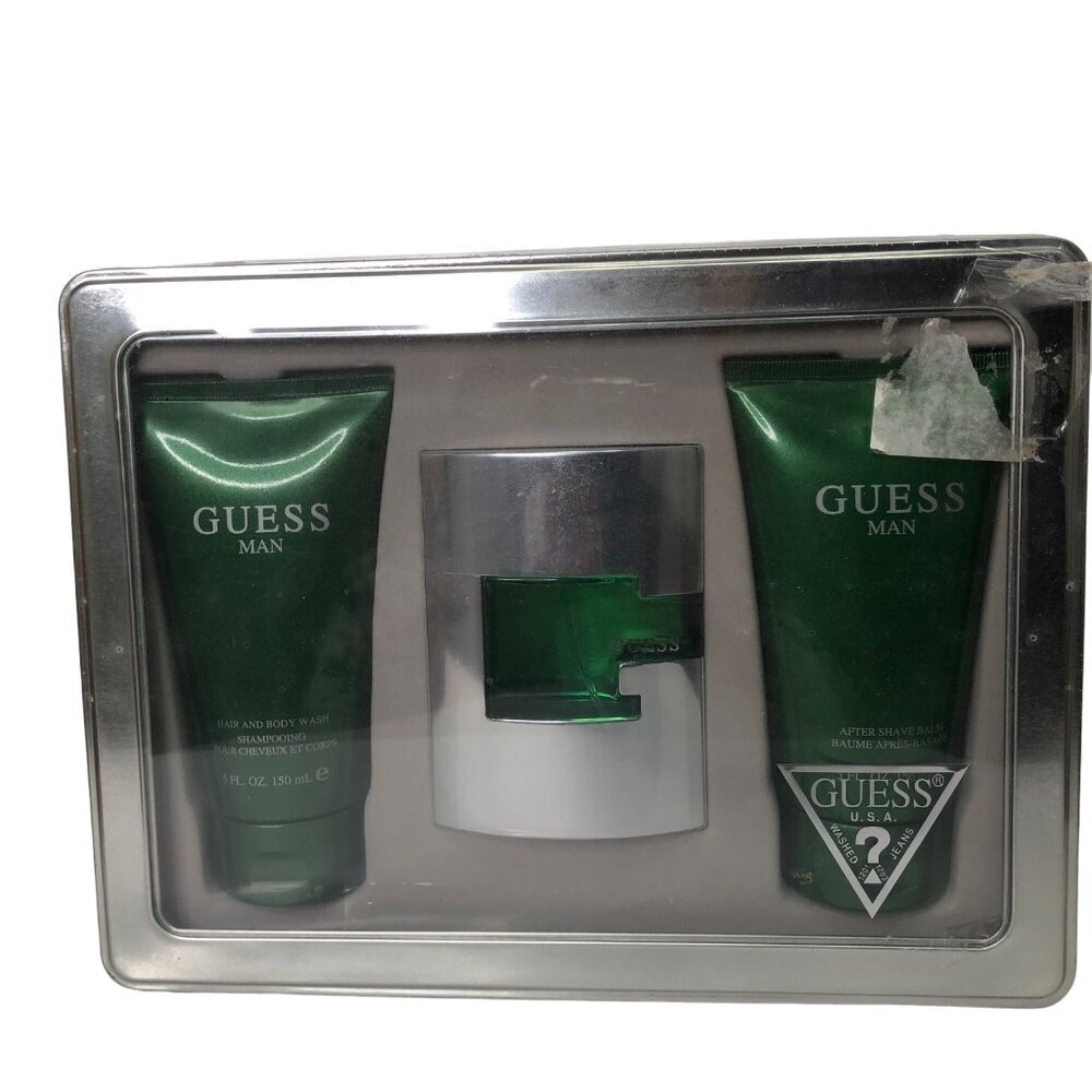 GUESS MEN EAU DE TOILETT SPRAY/ HAIR &‎ BODY WASH/ AFTERSHAVE GIFT SET NIB